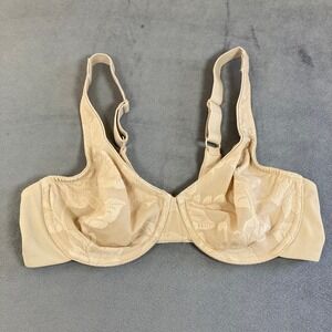 Olga Sheer Leaves Minimizer Bra Beige Tan Underwire Unlined 36C